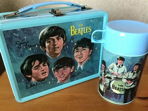 beatles metal lunch box|beatles lunch box thermos.